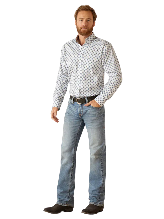 Ariat Men's Wrinkle Free kobe Fitted Shirt White Sand