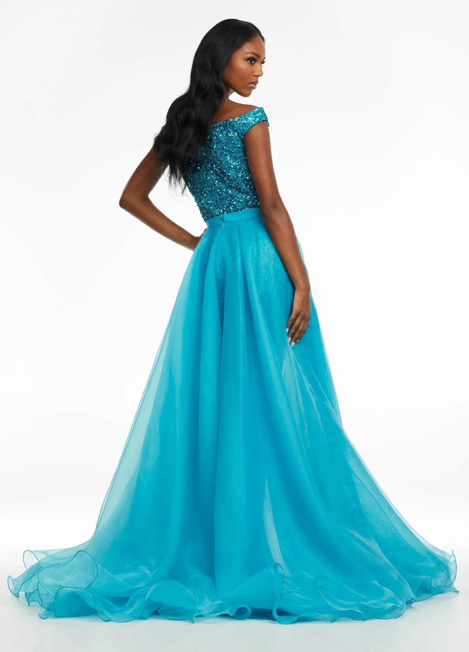 Ashley Lauren 1740 Size 2 BLACK Long Organza Overskirt Wire Hem Pageant Prom Layers