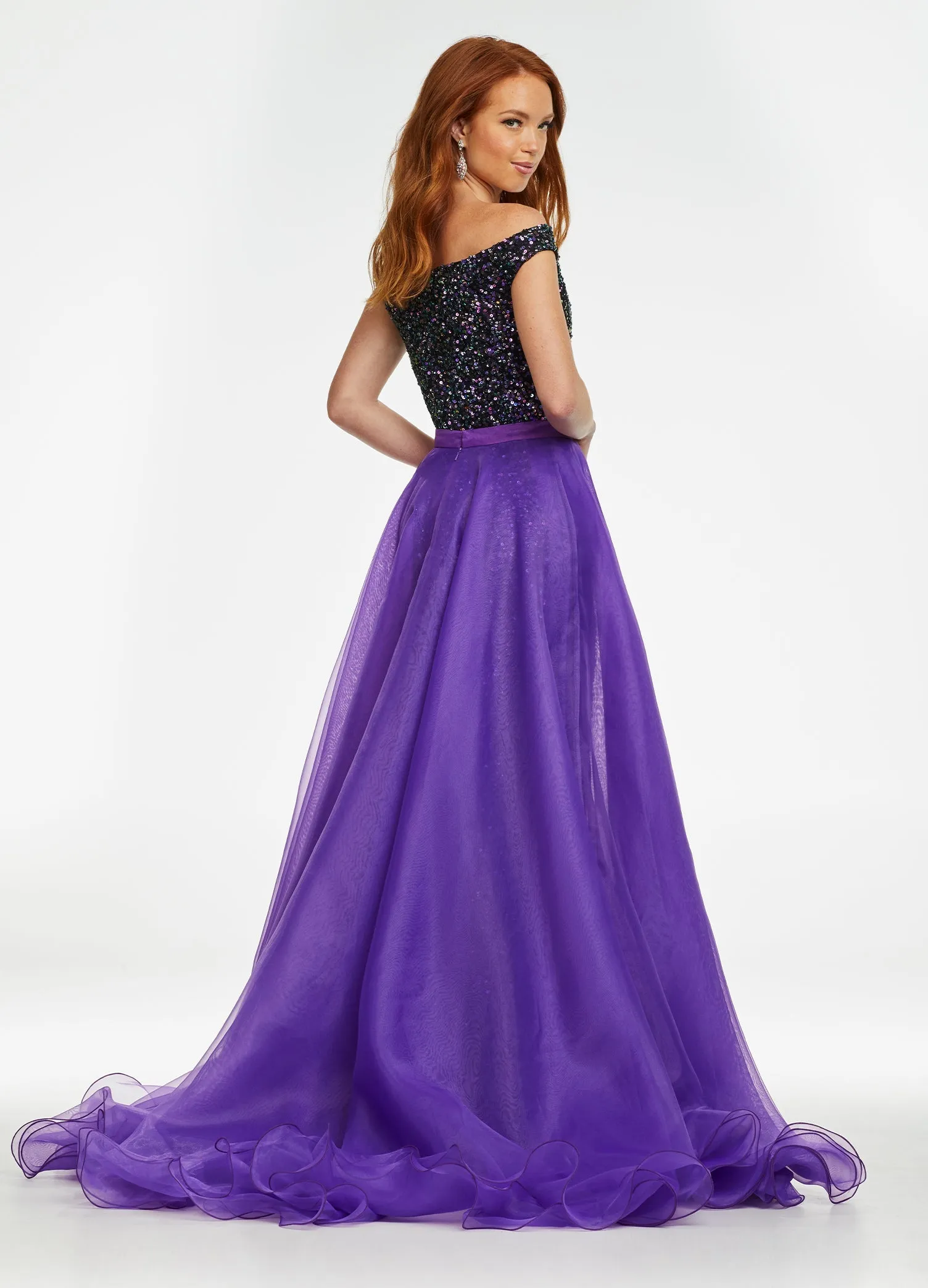 Ashley Lauren 1740 Size 2 BLACK Long Organza Overskirt Wire Hem Pageant Prom Layers