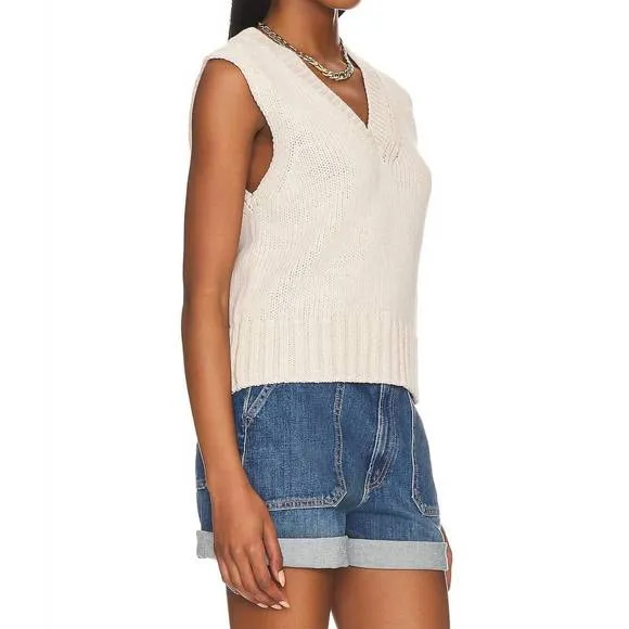 Cotton Rope Vneck Vest in Grey