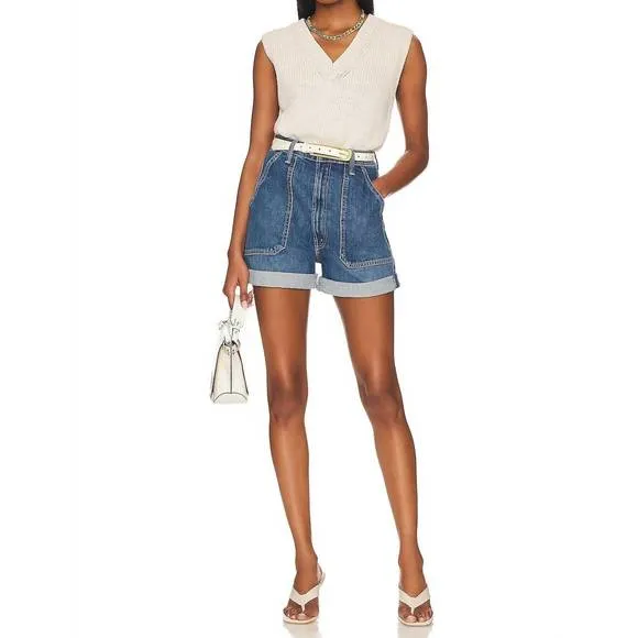 Cotton Rope Vneck Vest in Grey
