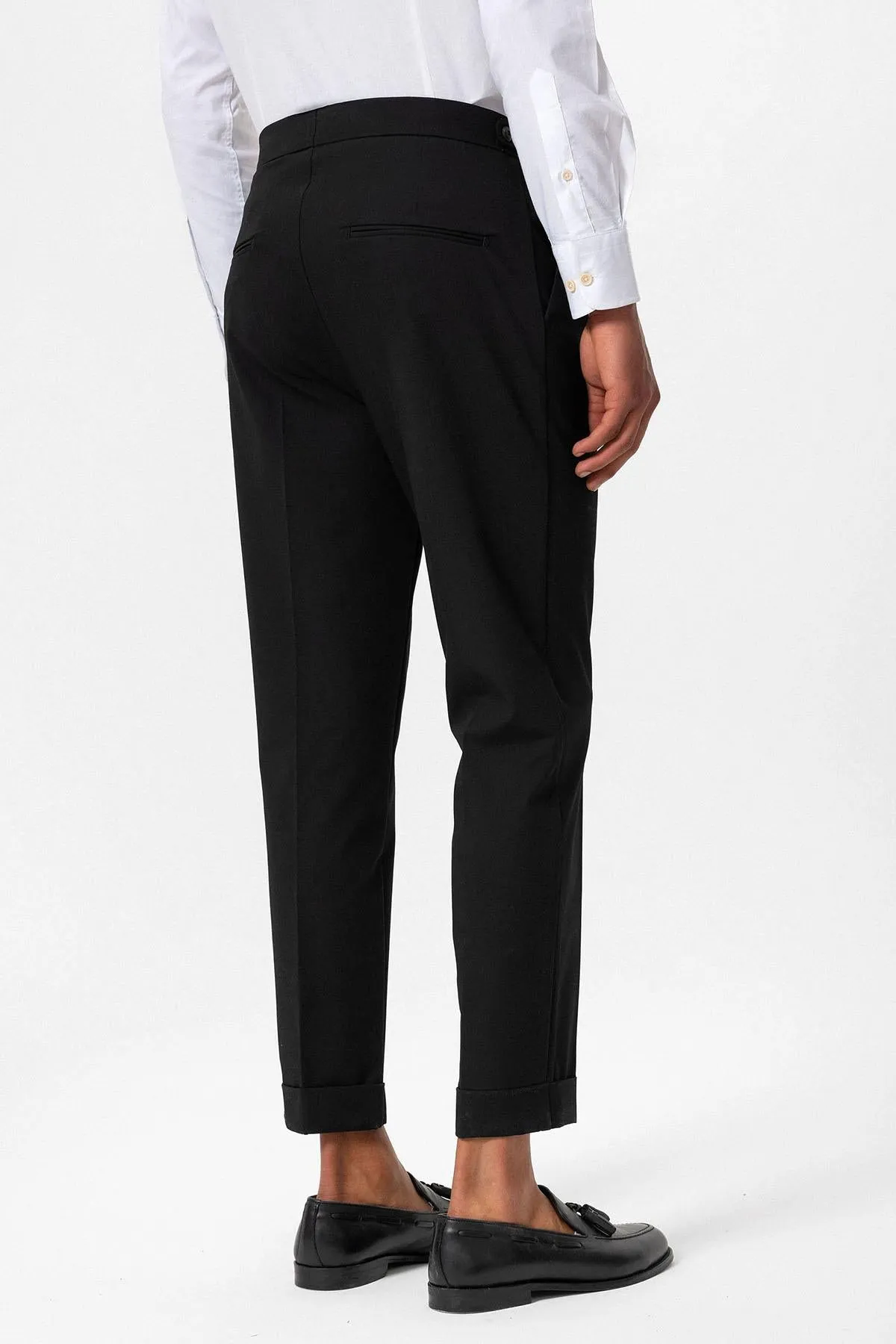 Men's Black High-Waisted Belted Pleated  Pants - Wessi