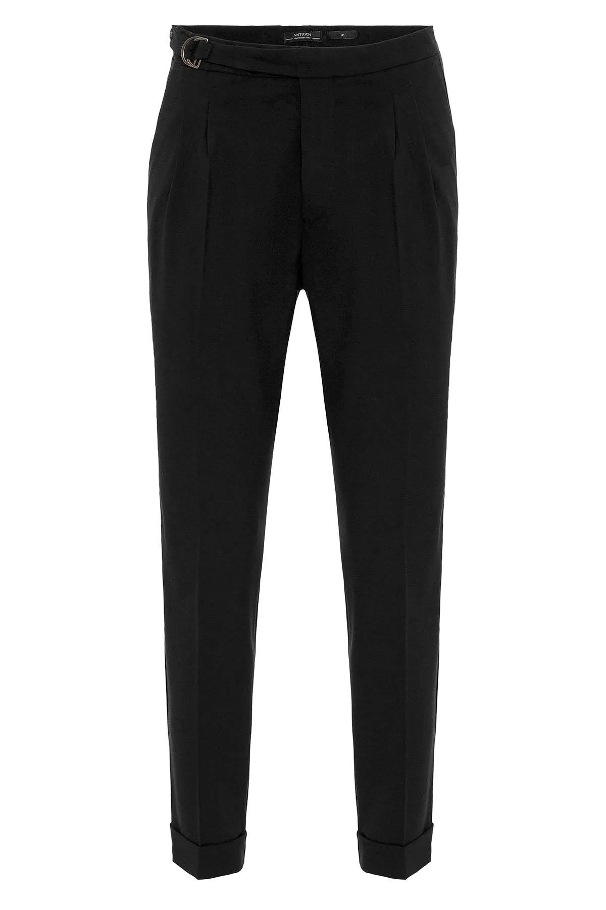 Men's Black High-Waisted Belted Pleated  Pants - Wessi