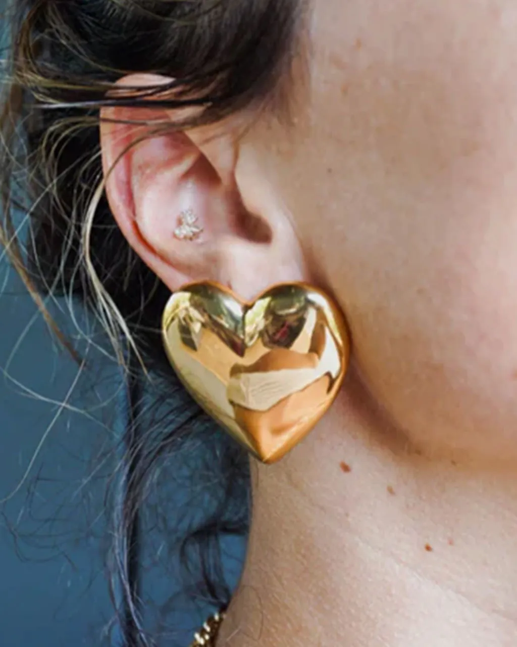 Oversized Gold Puffy Heart Earrings