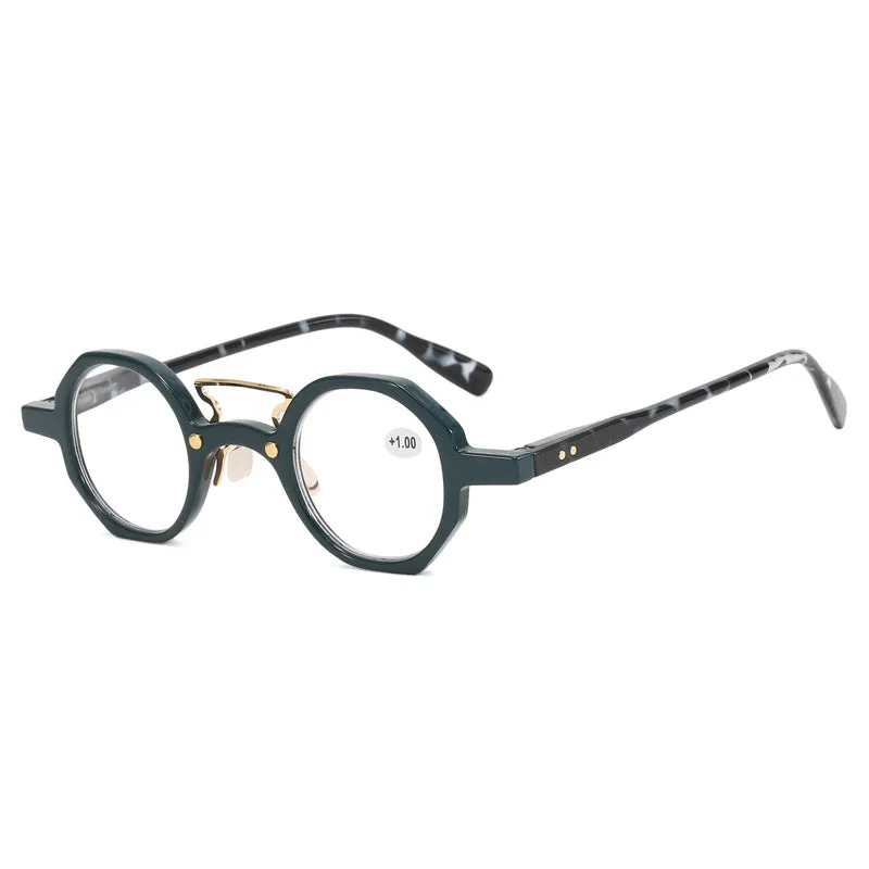 Retro Small Round Frame High Quality Spring Legs HD Reading Glasses