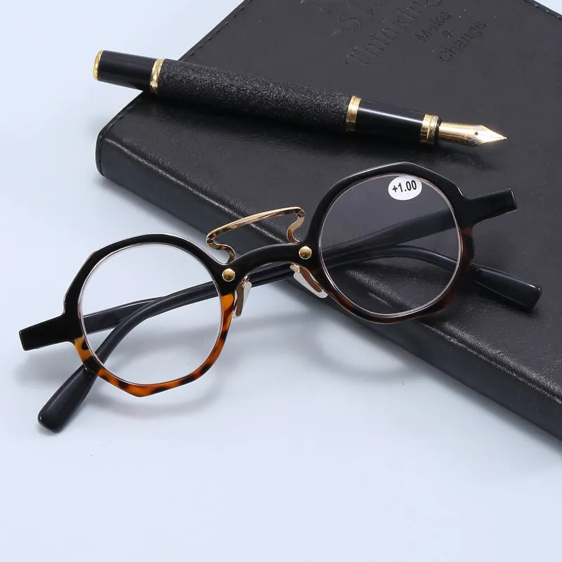 Retro Small Round Frame High Quality Spring Legs HD Reading Glasses