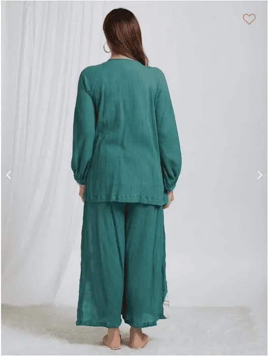 Shibori Crush Cotton Co-Ord Set - Green
