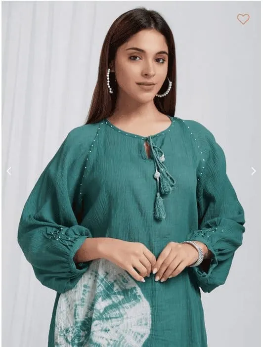 Shibori Crush Cotton Co-Ord Set - Green