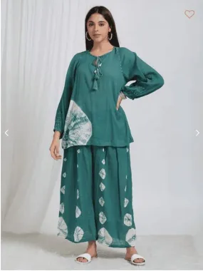 Shibori Crush Cotton Co-Ord Set - Green