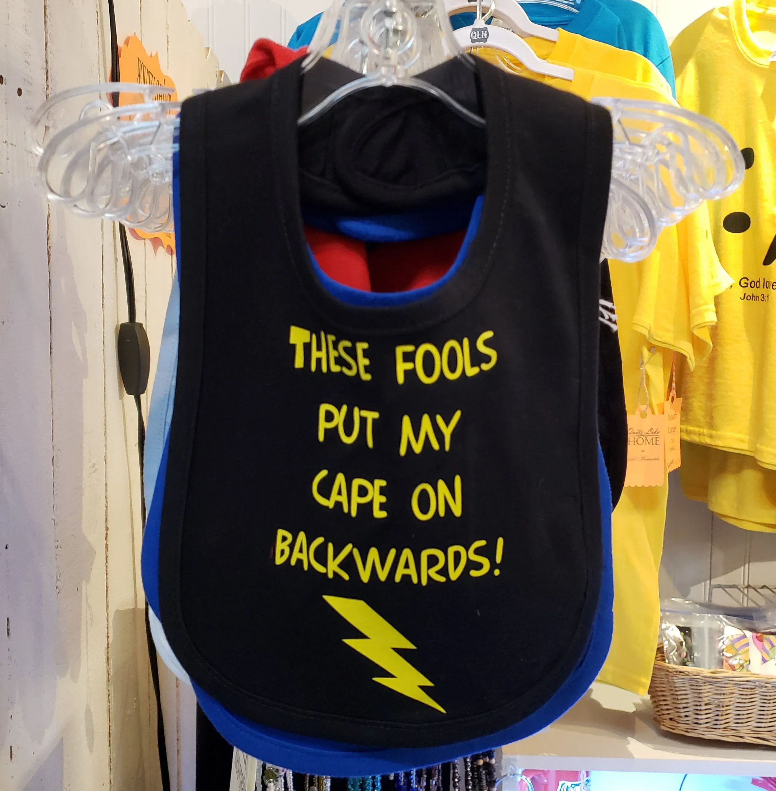 These fools put my cape on backwards bib. Baby humor, superhero, caped crusader, baby boss, funny