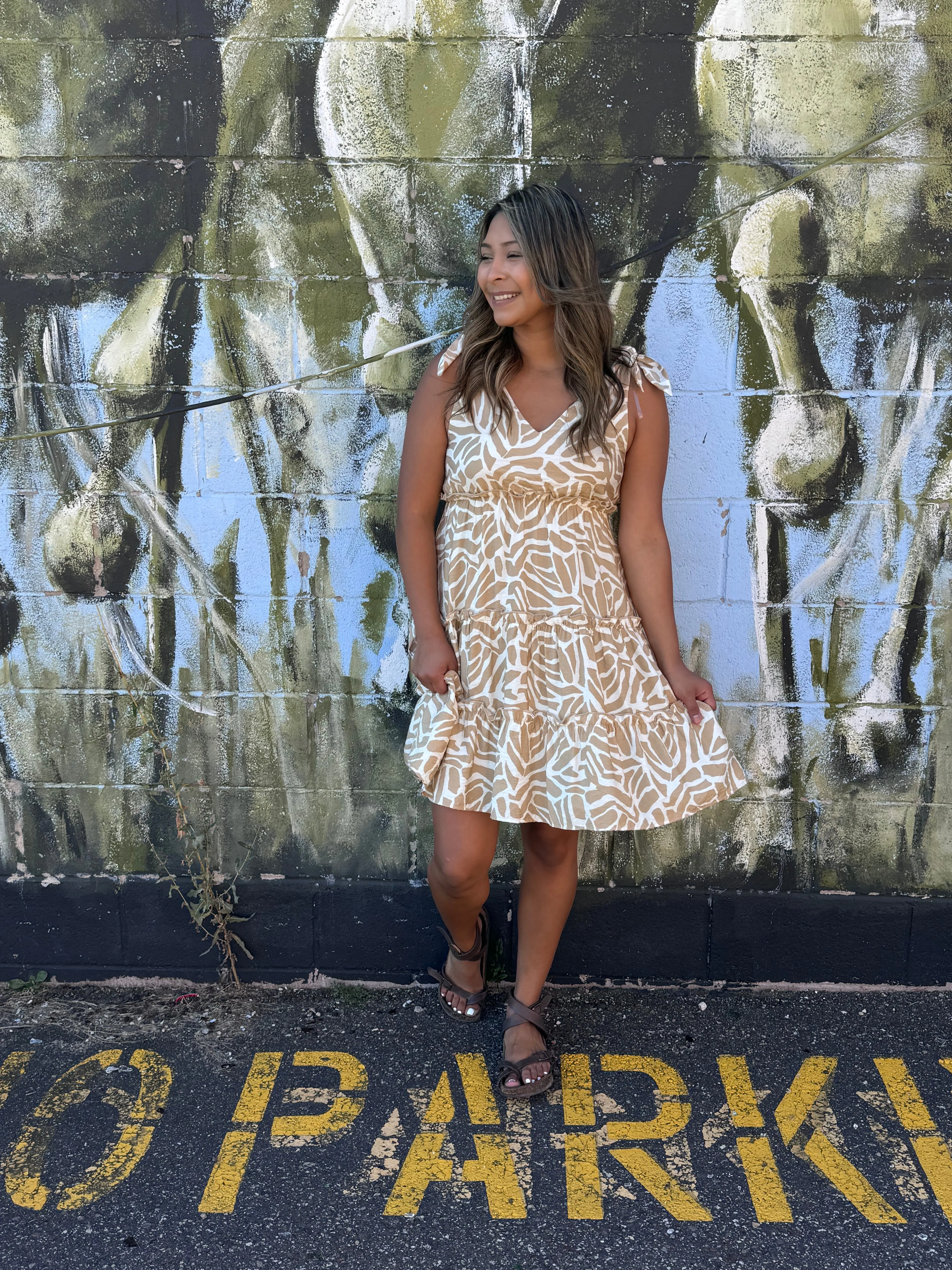 Tricia's Dress - Taupe/White Pattern