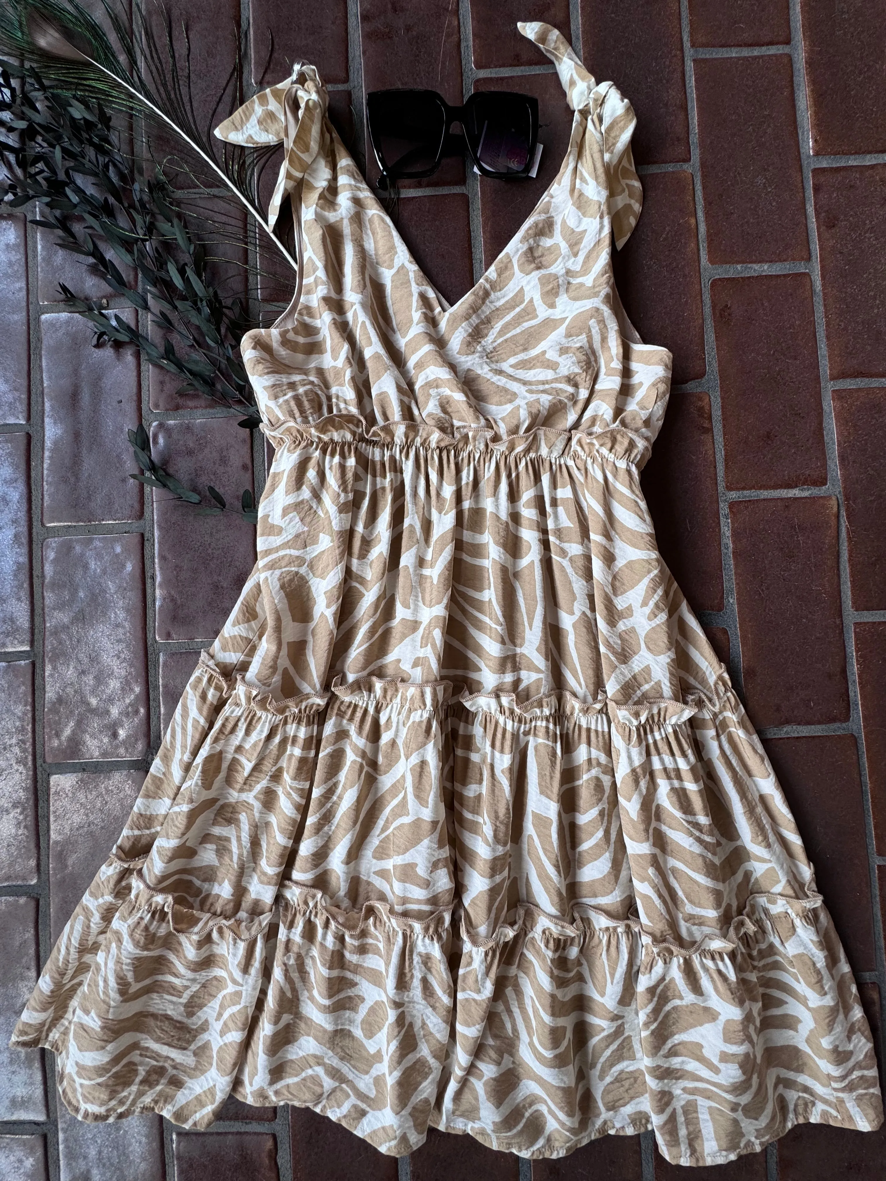 Tricia's Dress - Taupe/White Pattern