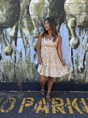 Tricia's Dress - Taupe/White Pattern