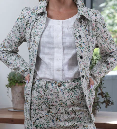 White Botanical-Print Stretch-Cotton Pelli Jacket